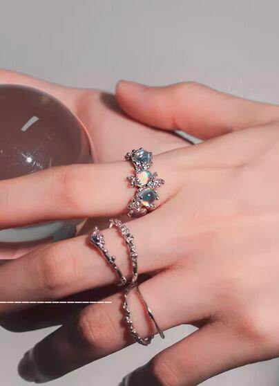 Personality girl sterling silver ring with moonstone open index finger ring - MOWTE