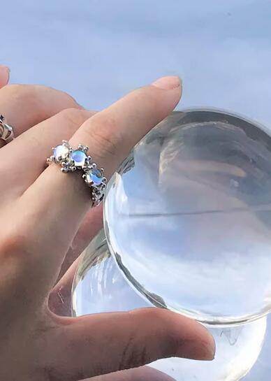 Personality girl sterling silver ring with moonstone open index finger ring - MOWTE