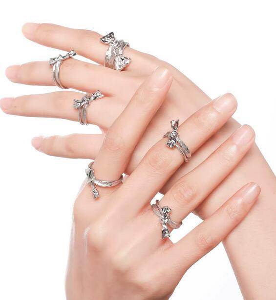 Personality girl bow ring sterling silver original design open index finger ring for women - MOWTE