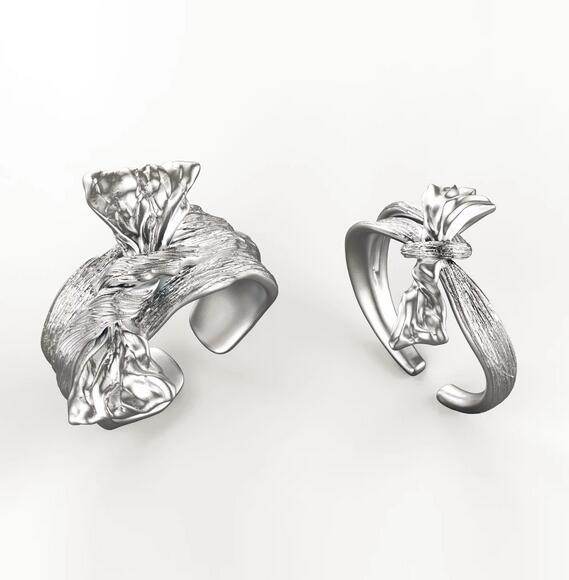 Personality girl bow ring sterling silver original design open index finger ring for women - MOWTE