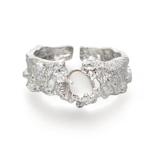 Personality white agate sterling silver ring design open index finger ring - MOWTE