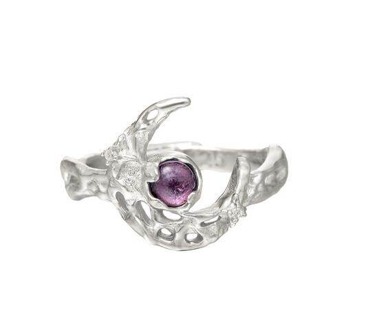 Personality moon sterling silver ring women's zircon open index finger ring - MOWTE