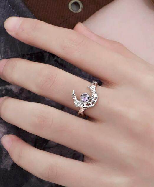 Personality moon sterling silver ring women's zircon open index finger ring - MOWTE