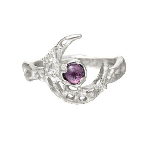 Personality moon sterling silver ring women's zircon open index finger ring - MOWTE