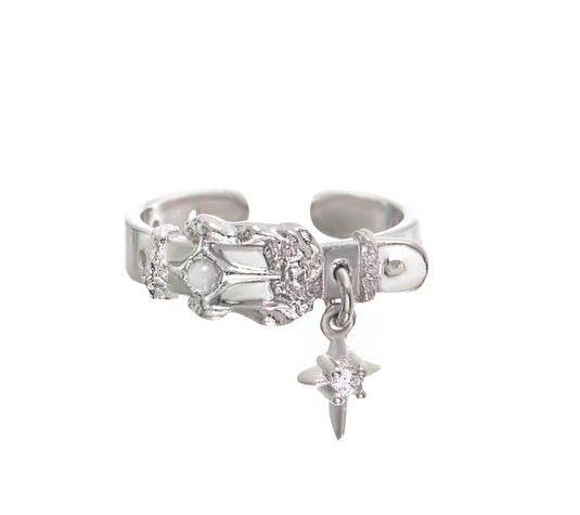 Unique sterling silver ring women's four-pointed star index finger open ring - MOWTE