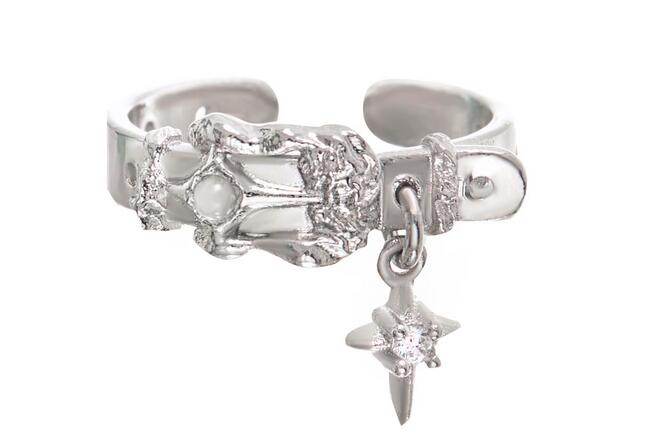 Unique sterling silver ring women's four-pointed star index finger open ring - MOWTE