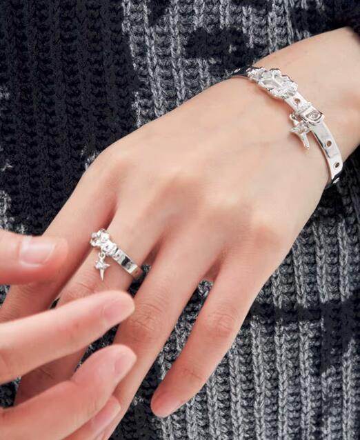 Unique sterling silver ring women's four-pointed star index finger open ring - MOWTE