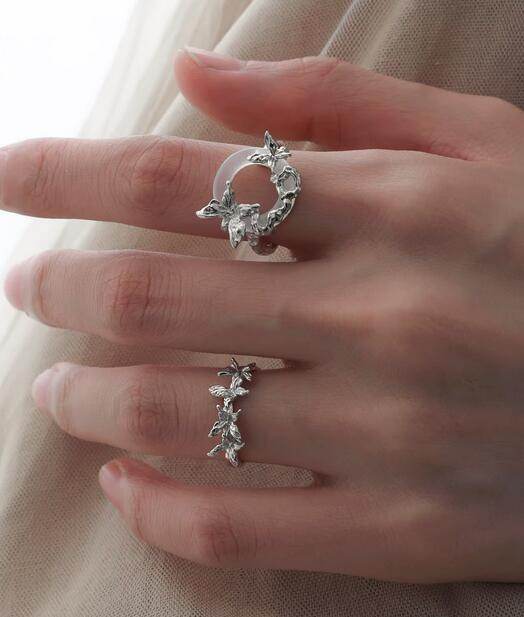 Unique white chalcedony sterling silver ring butterfly index finger ring - MOWTE