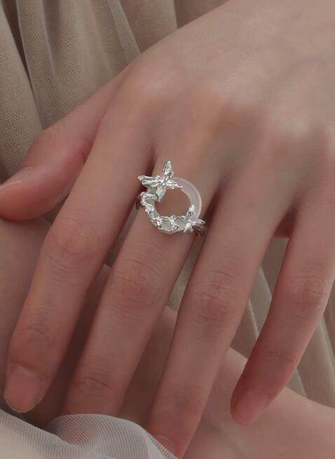 Unique white chalcedony sterling silver ring butterfly index finger ring - MOWTE