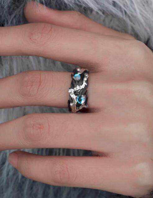 Unique wings sterling silver couple ring original design dark sweet cool open index finger ring - MOWTE