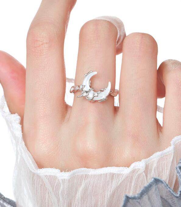 Unique Bone Orchid Moon Sterling Silver Ring Index Finger Dark Couple Ring - MOWTE