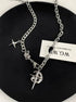 Pure silver necklace black gemstone star hip-hop street sweater chain - MOWTE