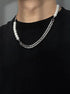 Pure silver patchwork Cuban chain necklace cool pearl hip-hop street personality accessory - MOWTE