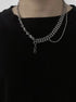 Pure silver double-layer black diamond splicing necklace hip-hop temperament couple pendant - MOWTE