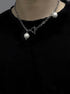 Pure silver spliced necklace cool style pearl collarbone chain couple's personalized pendant - MOWTE