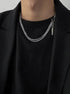 Pure silver double-layer black diamond splicing Cuban chain necklace cold hip-hop street minimalist pendant - MOWTE