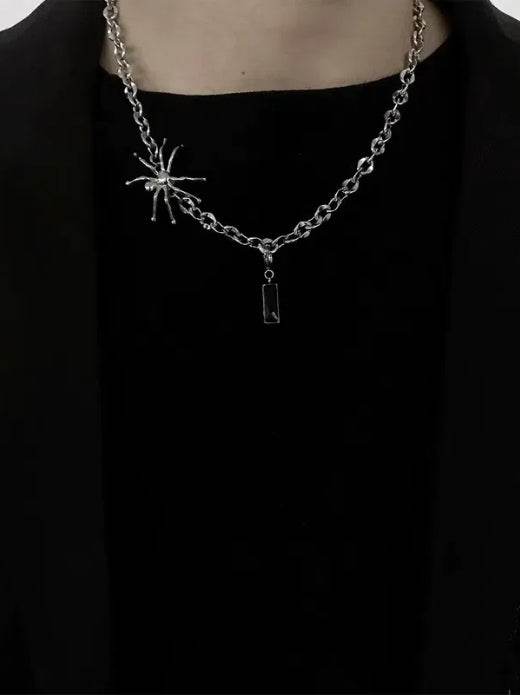 Pure silver spider splicing black diamond collarbone chain personalized versatile pendant - MOWTE