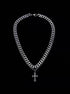 Pure silver double-layer cross Cuban necklace dark style trend hip-hop personality pendant - MOWTE