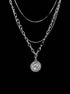 Pure silver multi-layer retro round brand necklace simple collarbone sweater chain trendy hip-hop personality pendant - MOWTE