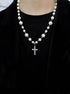 Sterling Silver Diamond Cross Necklace Street Versatile Splicing Pearl Fashion Pendant - MOWTE