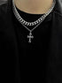 Pure silver double-layer cross Cuban necklace dark style trend hip-hop personality pendant - MOWTE