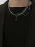 Pure silver double-layer black diamond splicing necklace hip-hop temperament couple pendant - MOWTE