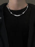 Pure silver round bead patchwork pearl necklace cool style hip-hop versatile personalized accessory - MOWTE