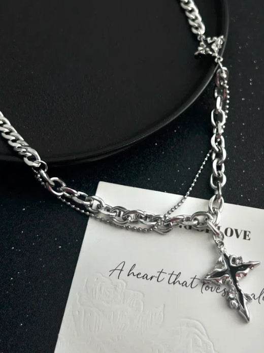 Pure silver necklace star hip-hop street sweater chain - MOWTE