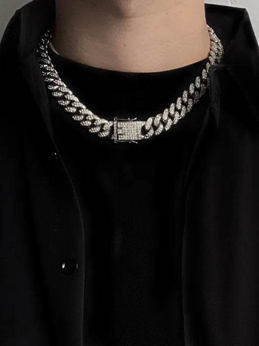 S925 silver plated and diamond studded Cuban hip-hop street accessories - MOWTE