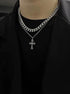 Pure silver double-layer cross Cuban necklace dark style trend hip-hop personality pendant - MOWTE