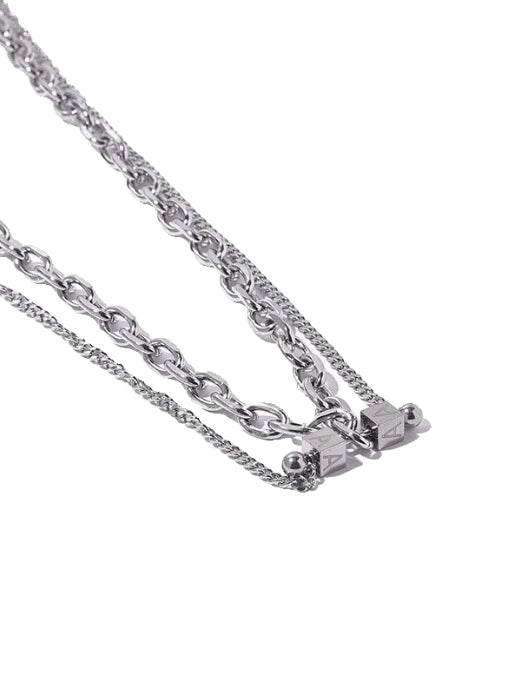 Pure silver necklace double layered chain personalized neckchain trend - MOWTE
