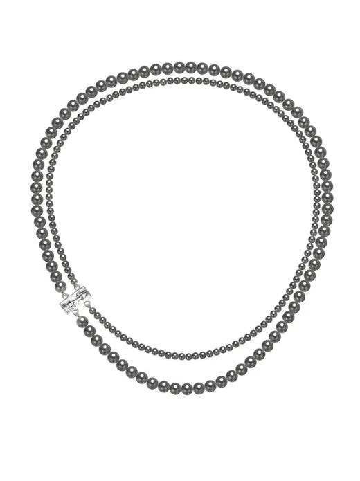 Original design High gloss round silver gray double-layer pearl necklace sweater chain - MOWTE