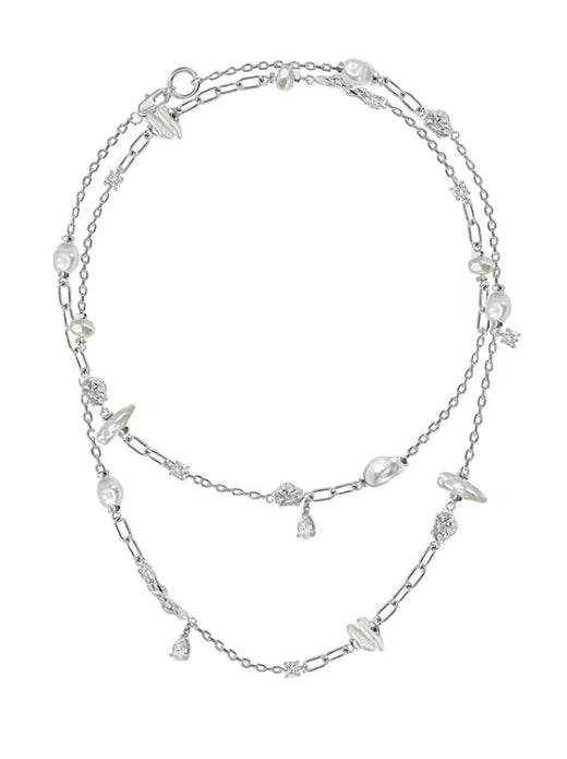 Retro Baroque Pearl Necklace Double layered High end Sweater Chain for Women - MOWTE