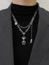 Pure silver teddy bear necklace hip-hop double-layer layered sweater chain - MOWTE