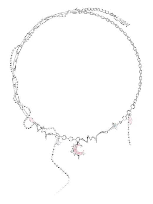 Romantic pink sweet cool necklace with tassel and sweet moon necklace - MOWTE