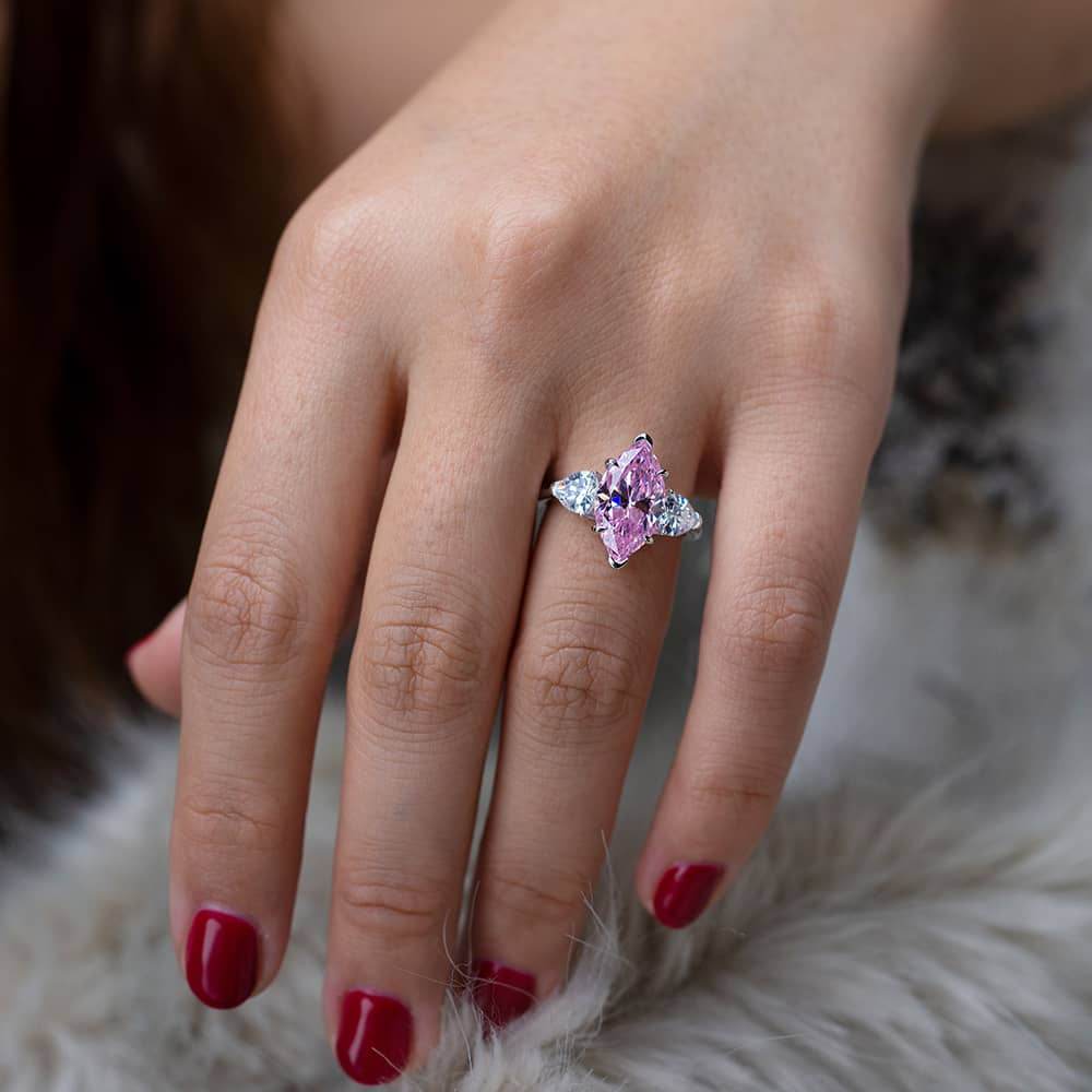 Luxurious S925 silver set with high carbon diamond marquise cut ring 3 carats - MOWTE