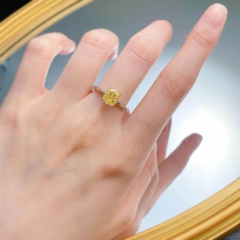 S925 silver 1.25 ct cushion-shaped yellow diamond ring square high carbon diamond ring women's wedding ring - MOWTE