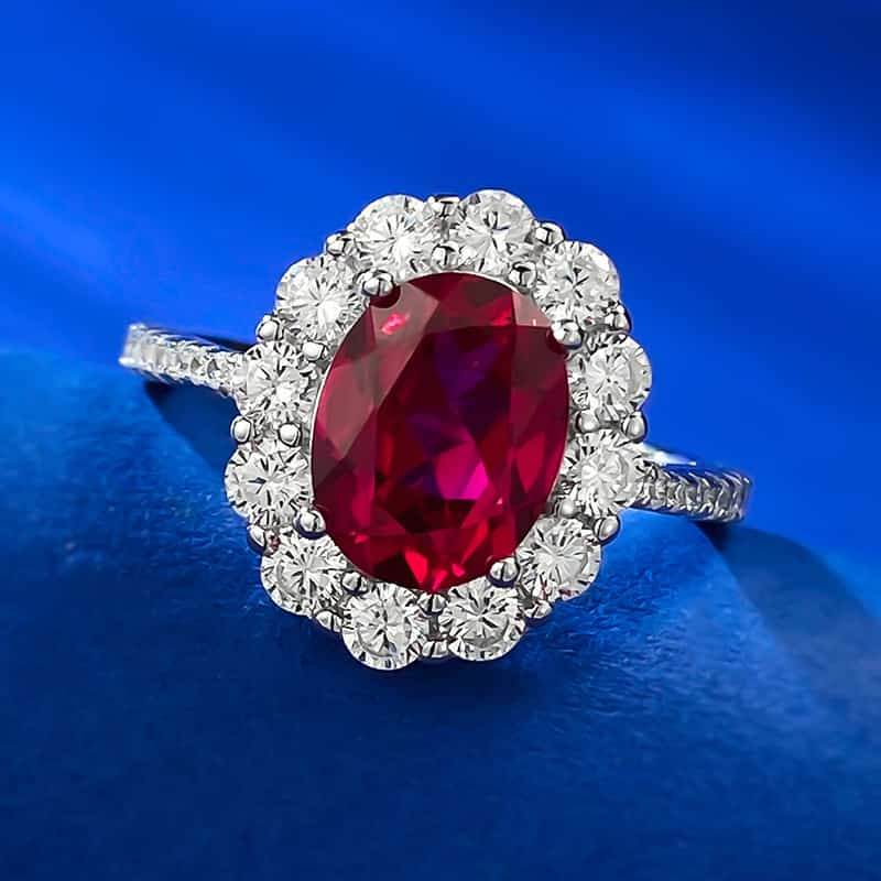 Artificial pigeon blood red oval 7*9 zircon 925 sterling silver ring - MOWTE