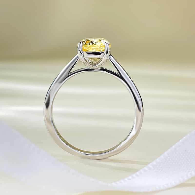 S925 silver 1.25 ct cushion-shaped yellow diamond ring square high carbon diamond ring women's wedding ring - MOWTE