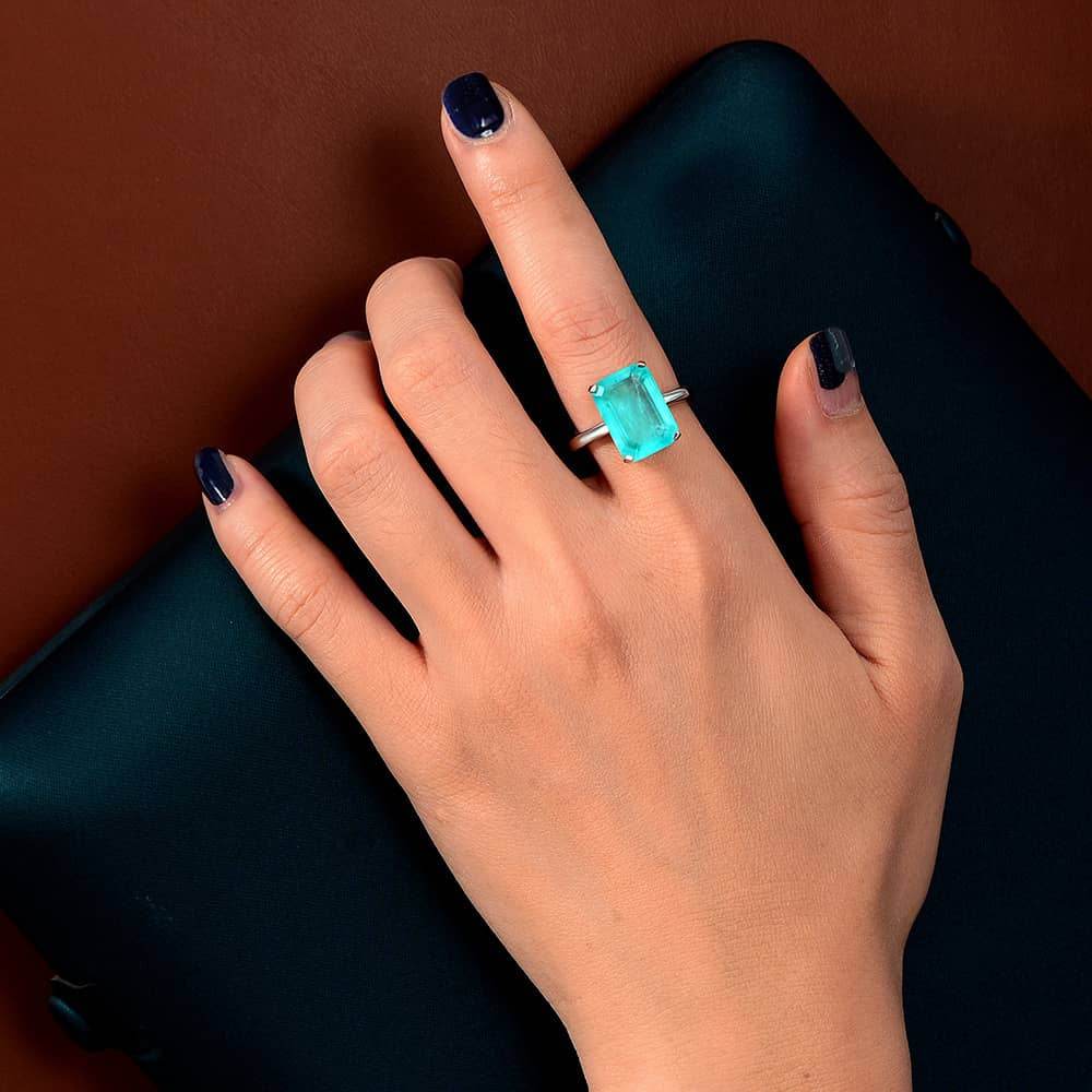 7 carat emerald ring 10*14 synthetic Paraiba simple women's ring - MOWTE