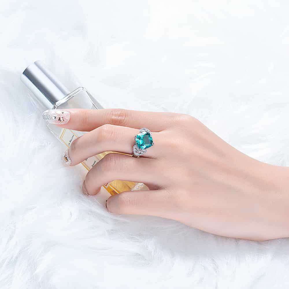 Green color ring 5ct fat square 10*10 high carbon diamond beautiful 925 silver ring wedding ring - MOWTE