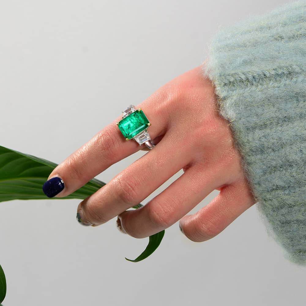 S925 silver 8ct rectangular 10*14 synthetic emerald ring for women - MOWTE