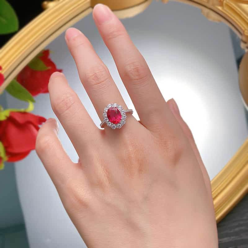 Artificial pigeon blood red oval 7*9 zircon 925 sterling silver ring - MOWTE