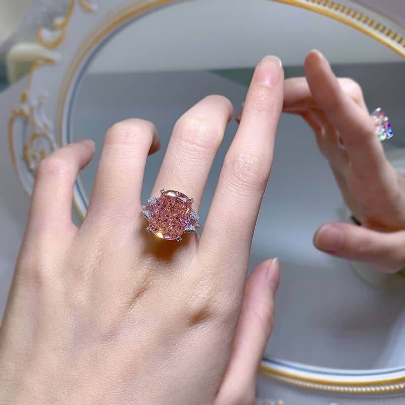 925 silver high carbon diamond ring 11*15 diamond pink luxury wedding ring - MOWTE