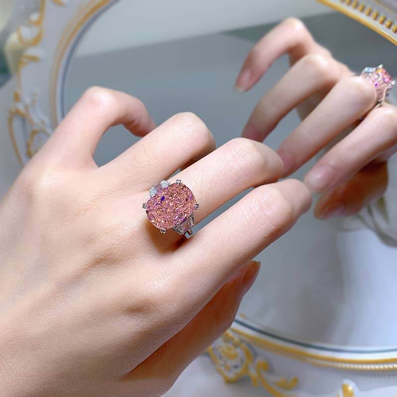 925 silver high carbon diamond ring 11*15 diamond pink luxury wedding ring - MOWTE