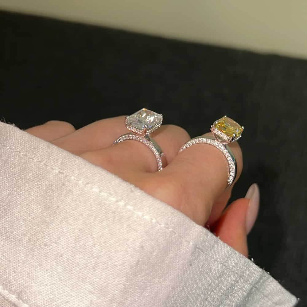 Super shiny cut 8*12 8A-CZ diamond 4 carat super flash s925 silver ring - MOWTE