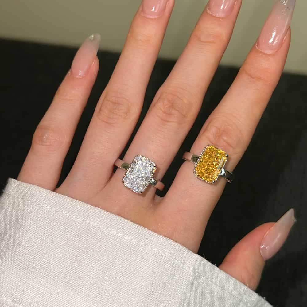 Super shiny cut 8*12 8A-CZ diamond 4 carat super flash s925 silver ring - MOWTE