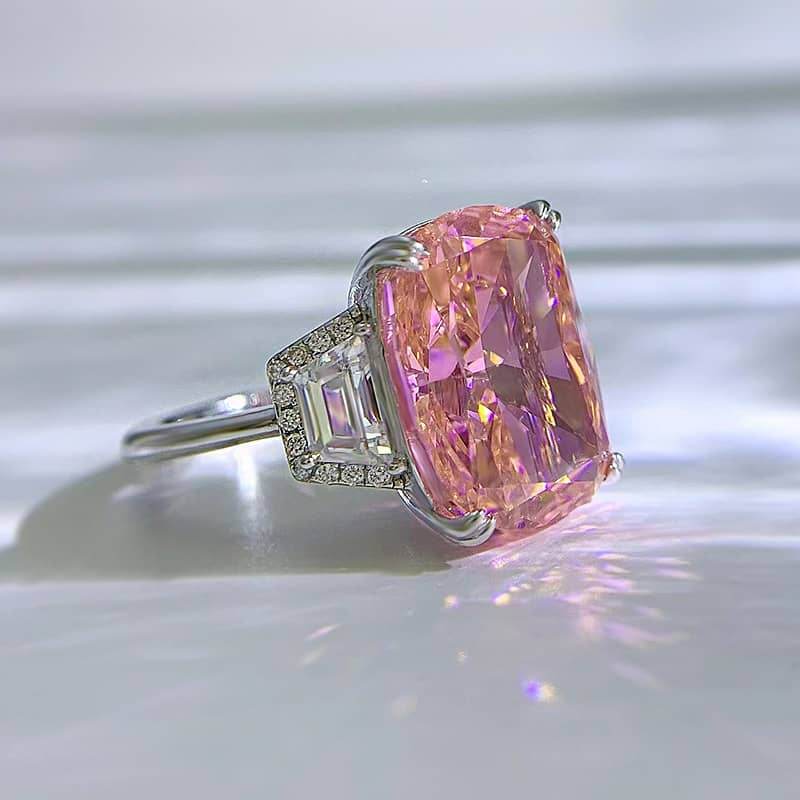 925 silver high carbon diamond ring 11*15 diamond pink luxury wedding ring - MOWTE
