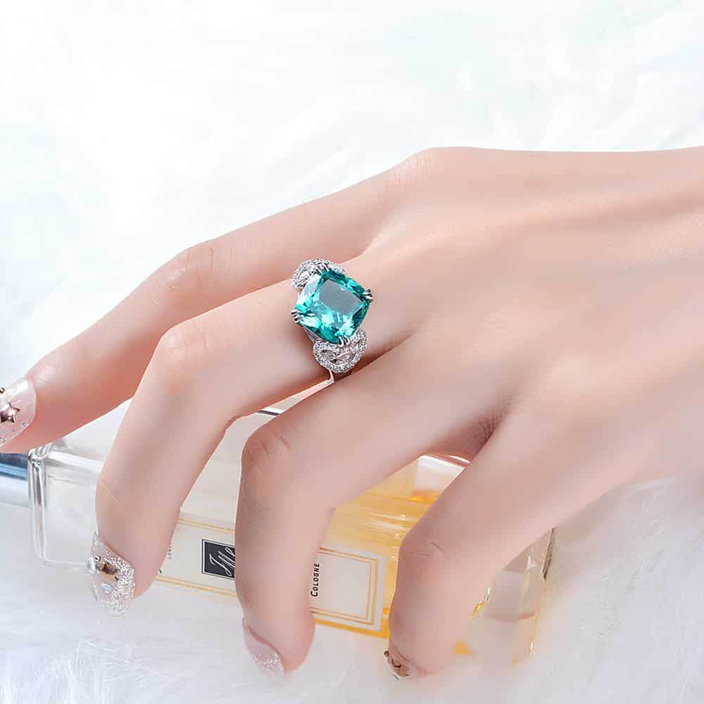 Green color ring 5ct fat square 10*10 high carbon diamond beautiful 925 silver ring wedding ring - MOWTE