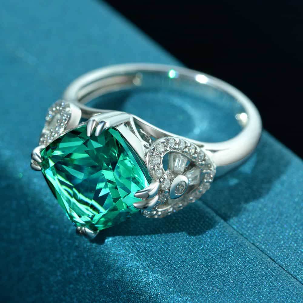 Green color ring 5ct fat square 10*10 high carbon diamond beautiful 925 silver ring wedding ring - MOWTE